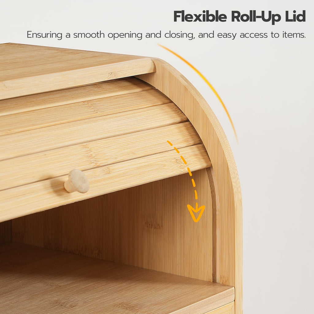 Bamboo 2 Tier Roll-Top Bread Box S440490