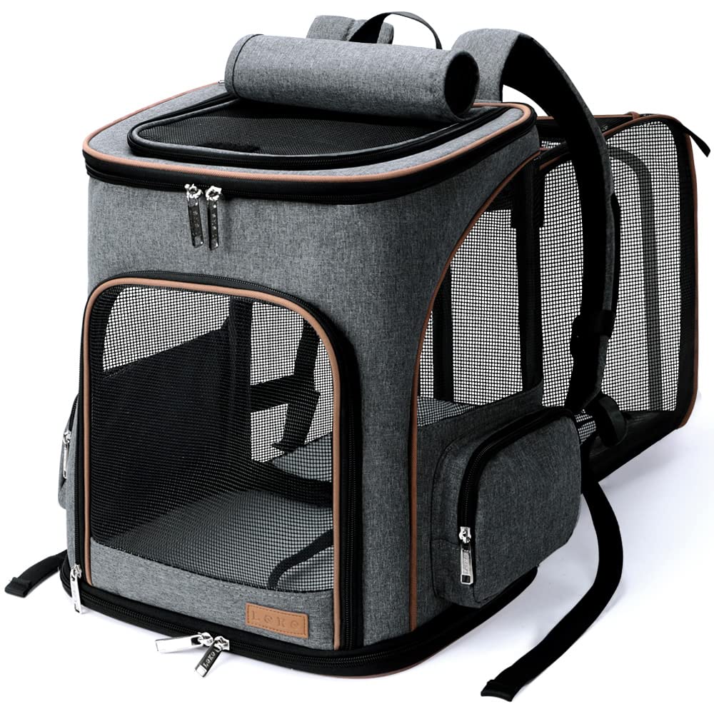 Expandable Foldable Pet Carrier Backpack with Inner Safety Leash, Grey J2058