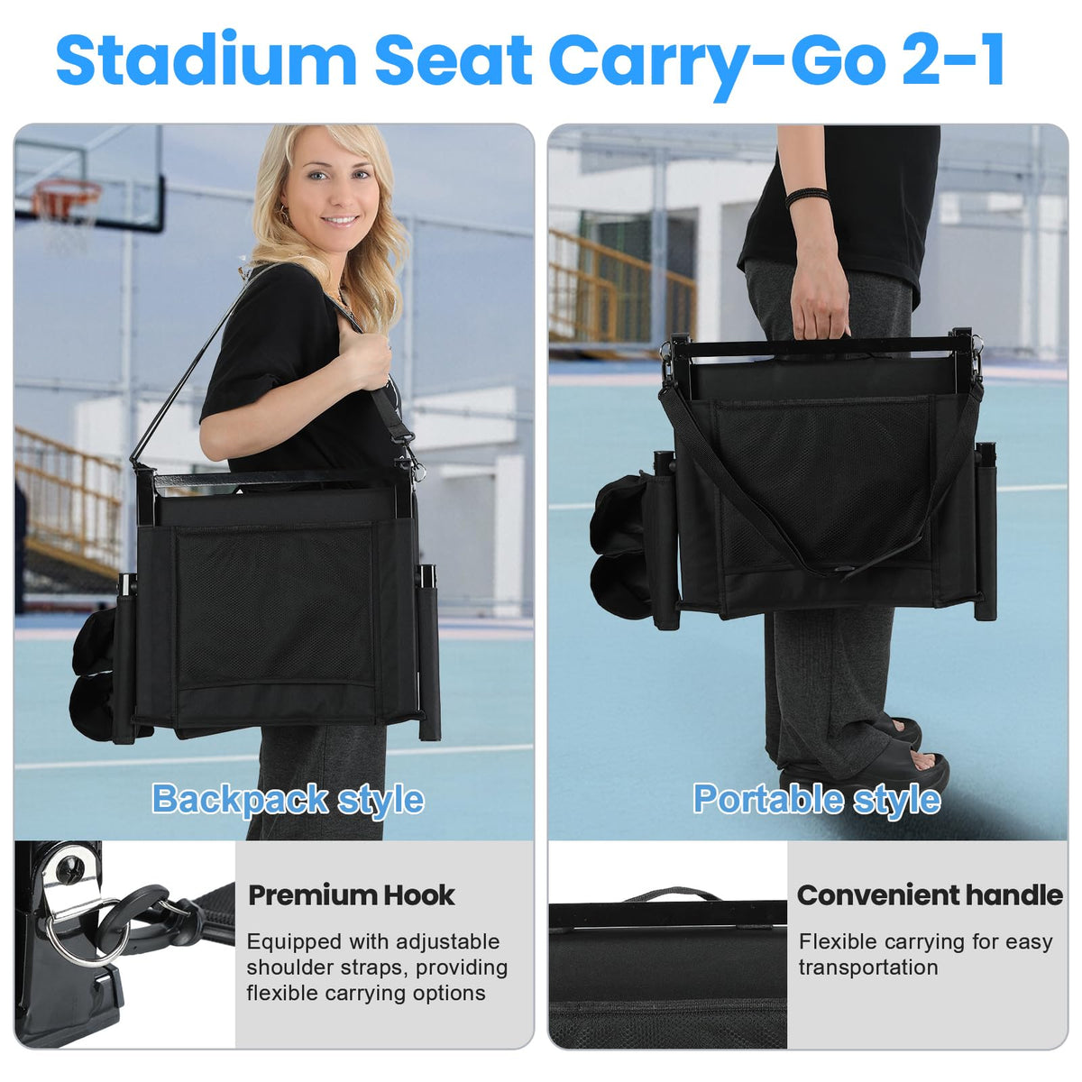 2 Pcs Folding Stadium Seat with Cup Holder F7884