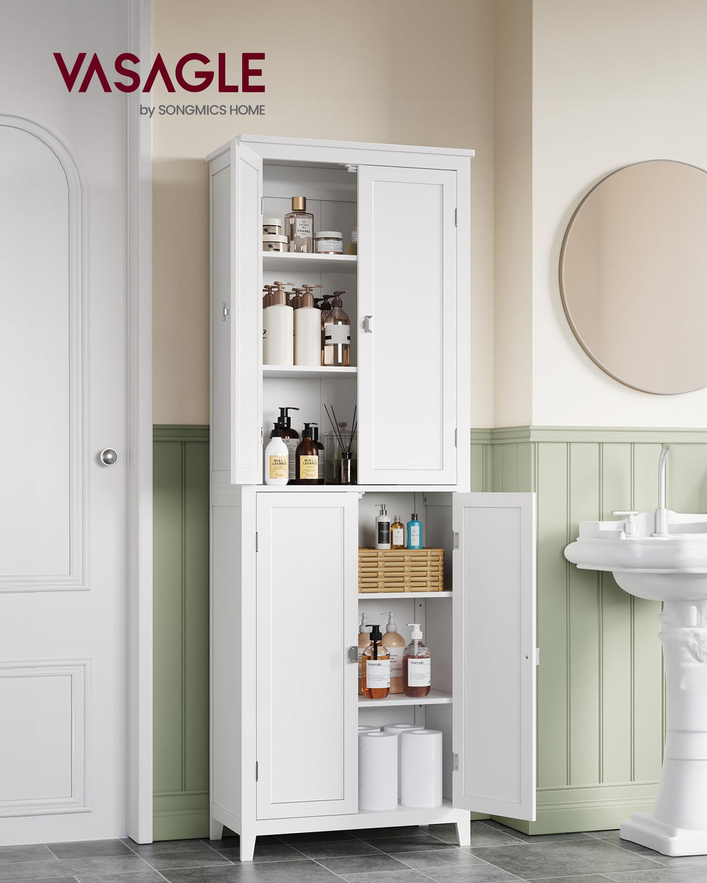 Tall Storage Cabinet with 4 Doors and 4 Adjustable Shelves H342826