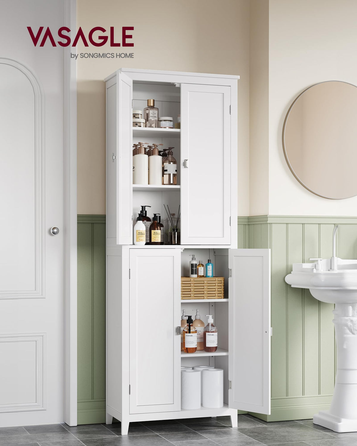 Tall Storage Cabinet with 4 Doors and 4 Adjustable Shelves H342826
