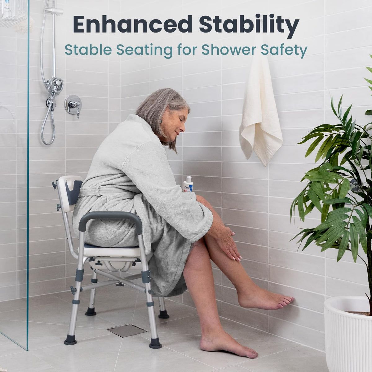 Blue Heavy Duty U-Shape Seat Shower Chair with Padded Armrests and Back H153383