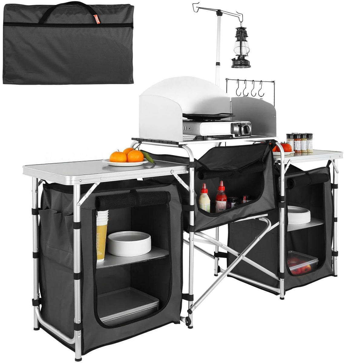 Folding Aluminum Camping Kitchen Table with Storage Bag W63395