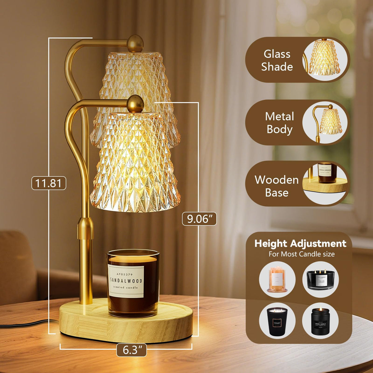 Candle Warmer Lamp with Timer Dimmer, Height Adjustable Wax Melt Warmer for Jar Candles X176610