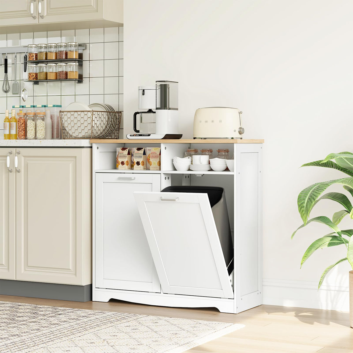 White Double Tilt Out Trash Can Cabinet Q43598