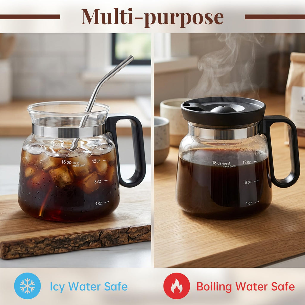 2 Pack 16oz Clear Glass Coffee Mug with Lid and Straw A200504