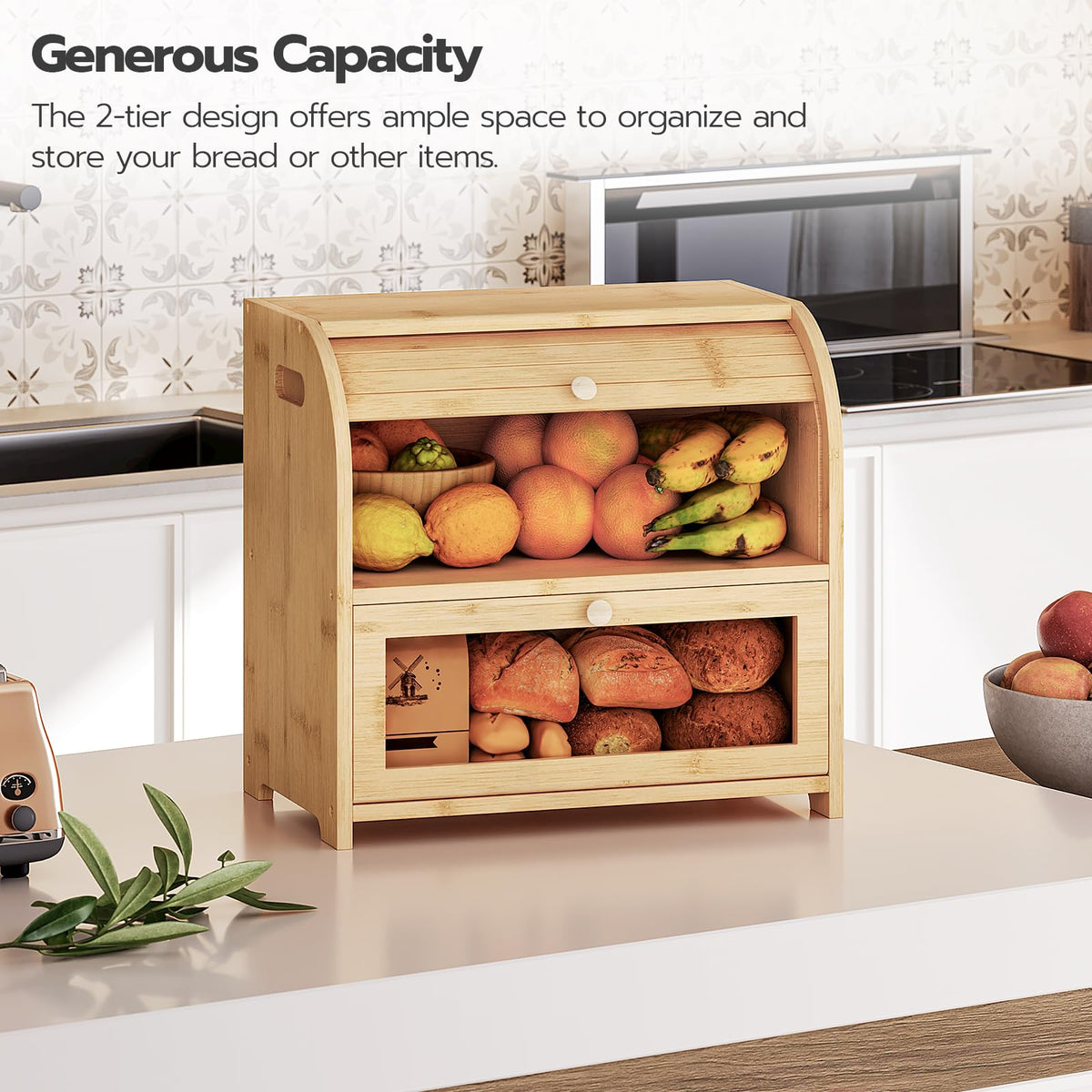 Bamboo 2 Tier Roll-Top Bread Box S440490