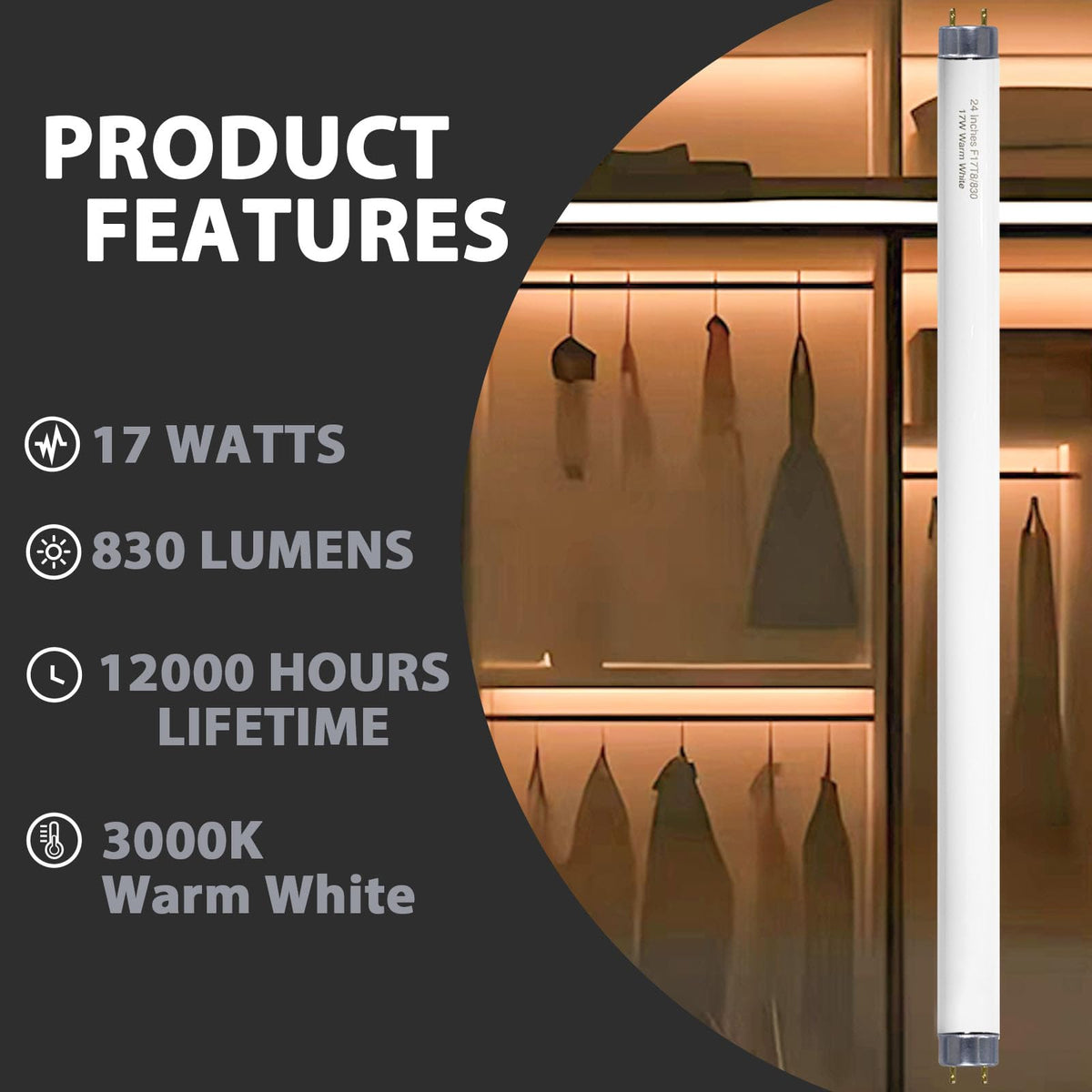 24 inch Warm White Fluorescent Tube Light 8 Pack S295953