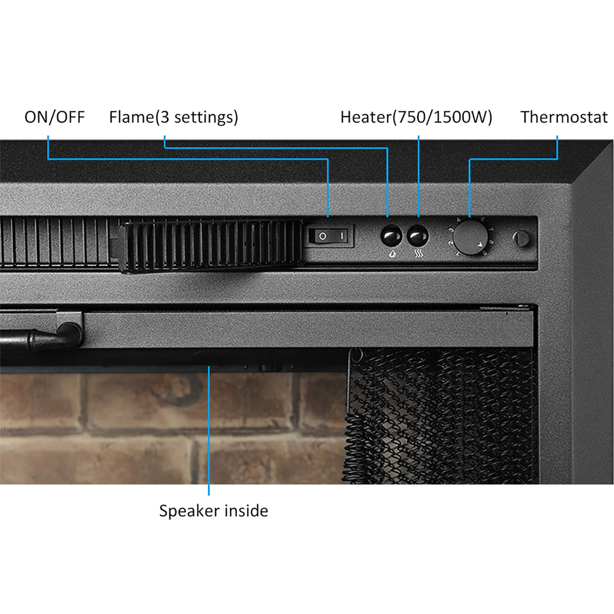 Black Electric Fireplace Insert with Glass Door and Mesh Screen, 750/1500W Z717148