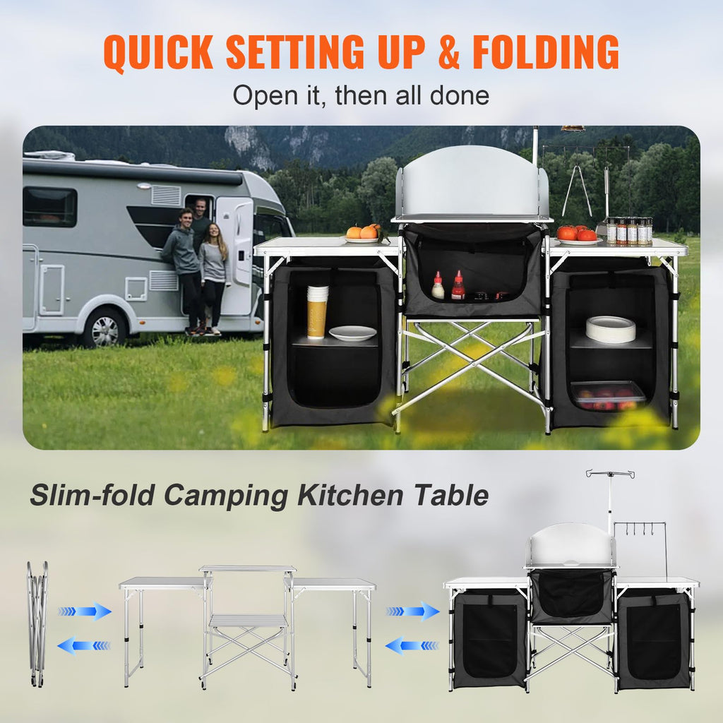 Folding Aluminum Camping Kitchen Table with Storage Bag W63395