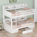 Twin Over Twin Wooden Bunk Bed with Shelves and Storage Drawer V1206