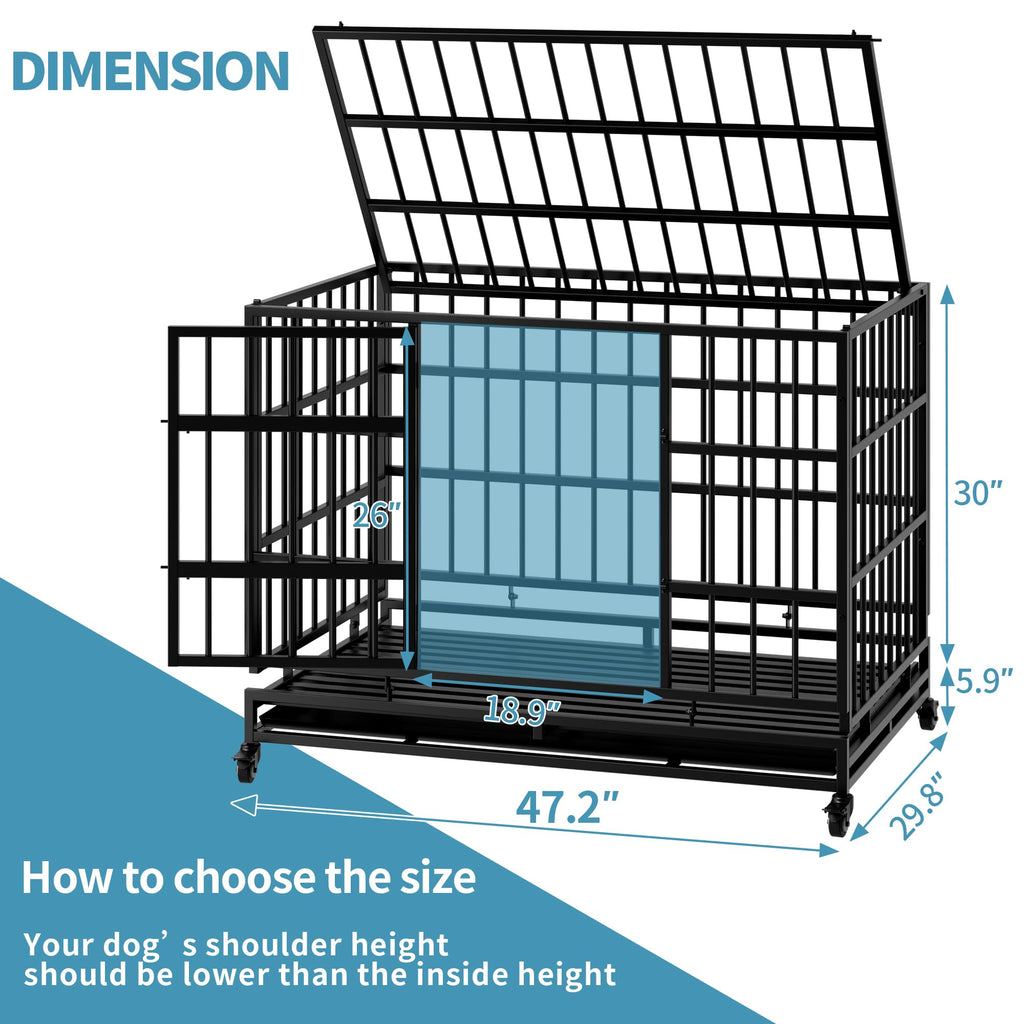 48 Inch Heavy Duty Collapsible Metal Dog Crate with Wheels X783