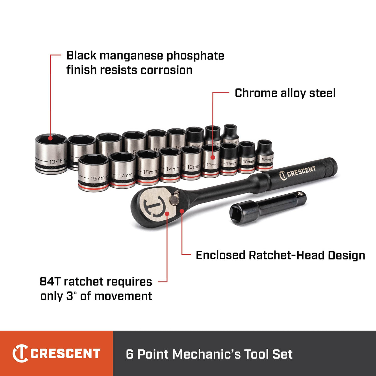 20 Piece 3/8" Drive 6 Point SAE/Metric Mechanics Tool Set G486