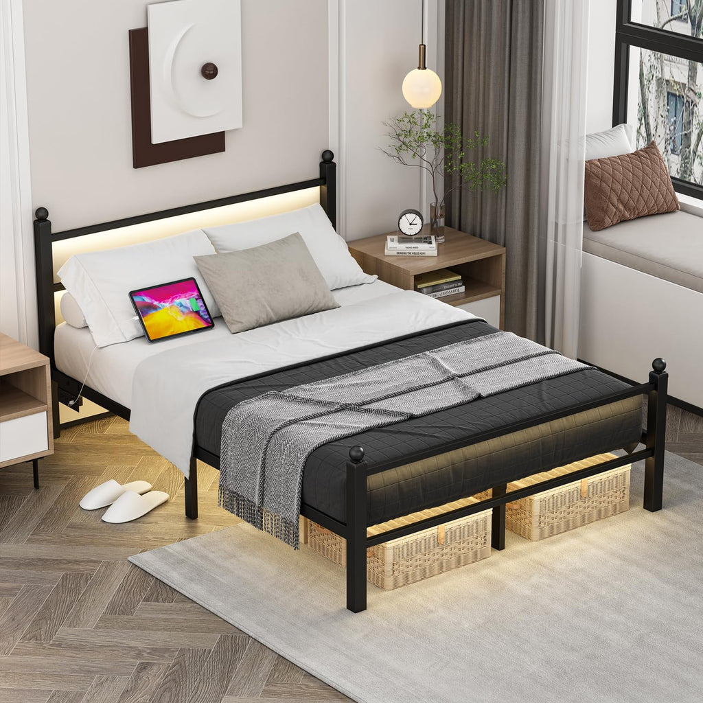 Black Full Size Metal Platform Bed Frame with Headboard and Footboard M4369