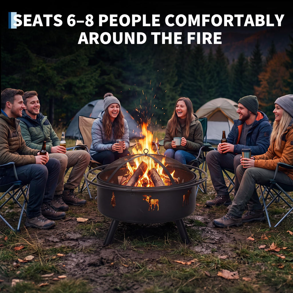 32" Round Wood Burning Fire Pit with Screen V3626