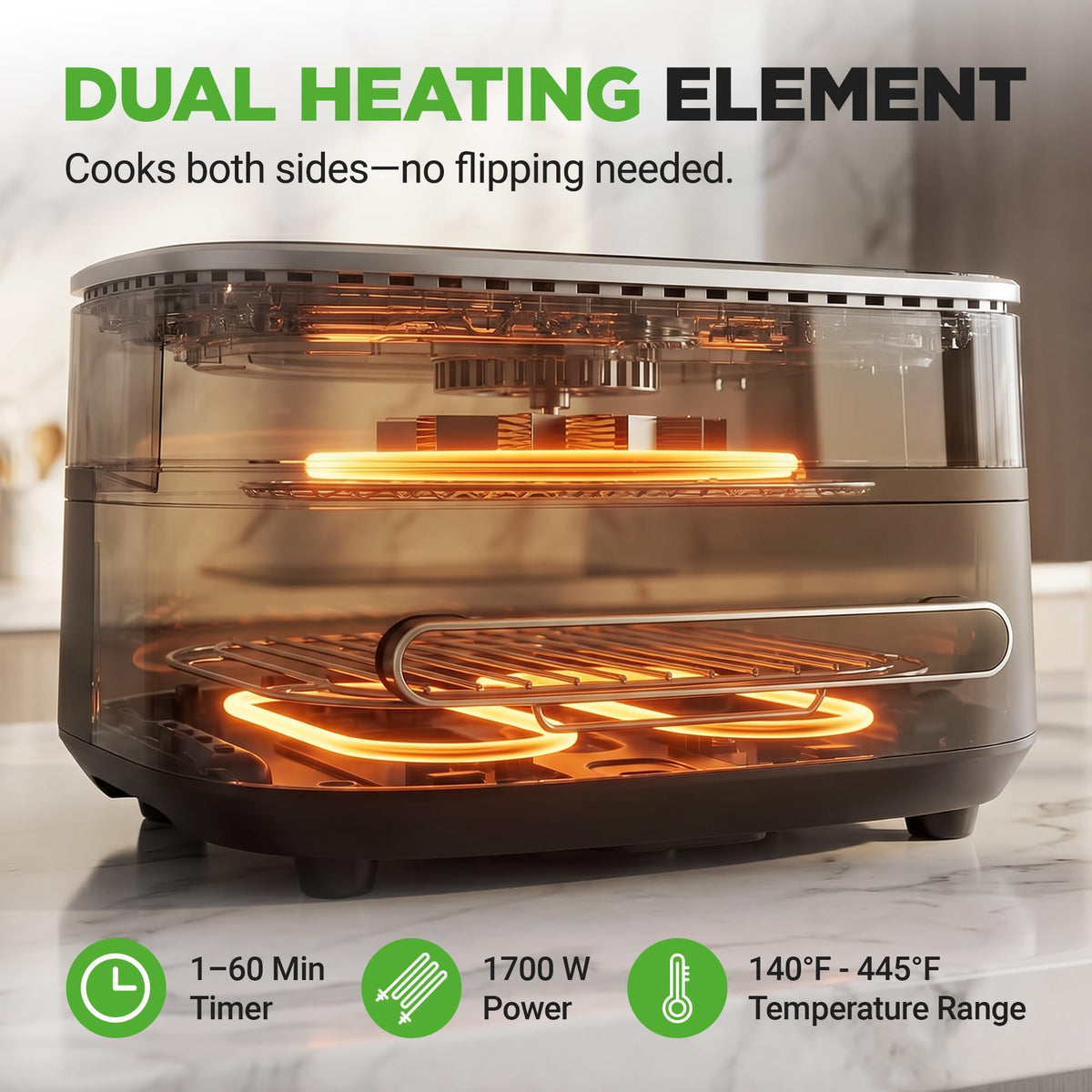 6 Quart Extra Large Air Fryer with 11-in-1 Cooking Presets Grey J92687