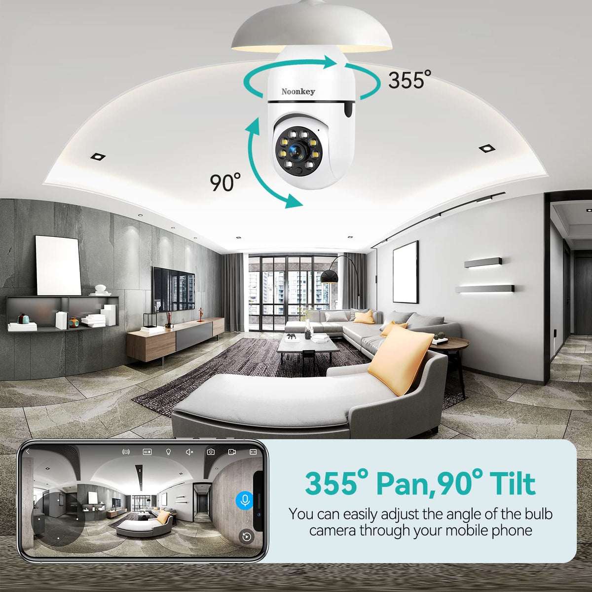 Light Bulb Security Camera 2K 3MP WiFi 360° Color Night Vision Two-Way Talk X5982