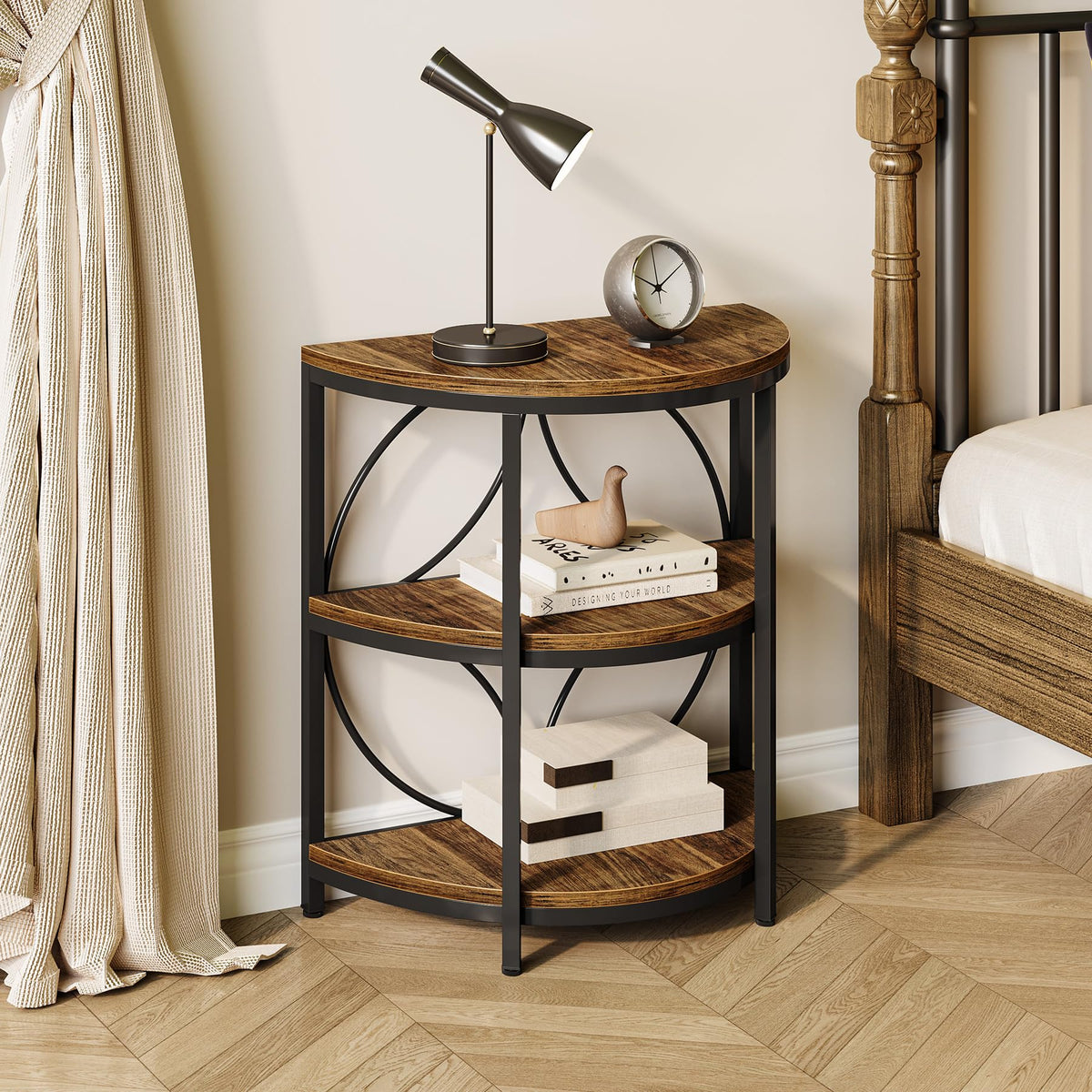 Half Round 3-Tier Narrow Side Table with Metal Frame N2215
