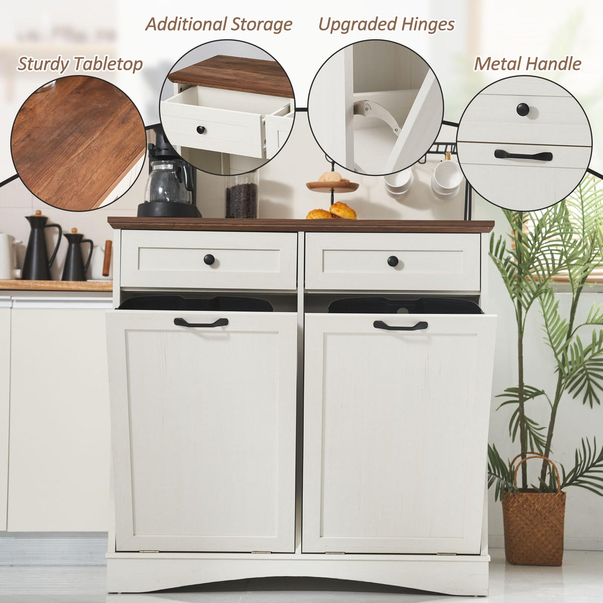 Antique White Tilt Out Trash Cabinet I53226