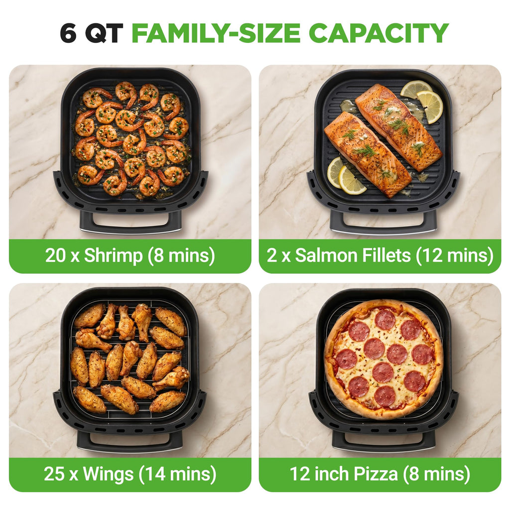 6 Quart Extra Large Air Fryer with 11-in-1 Cooking Presets Grey J92687