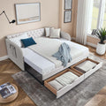80.5" Button Tufted Linen Daybed with Drawer and Trundle A12614