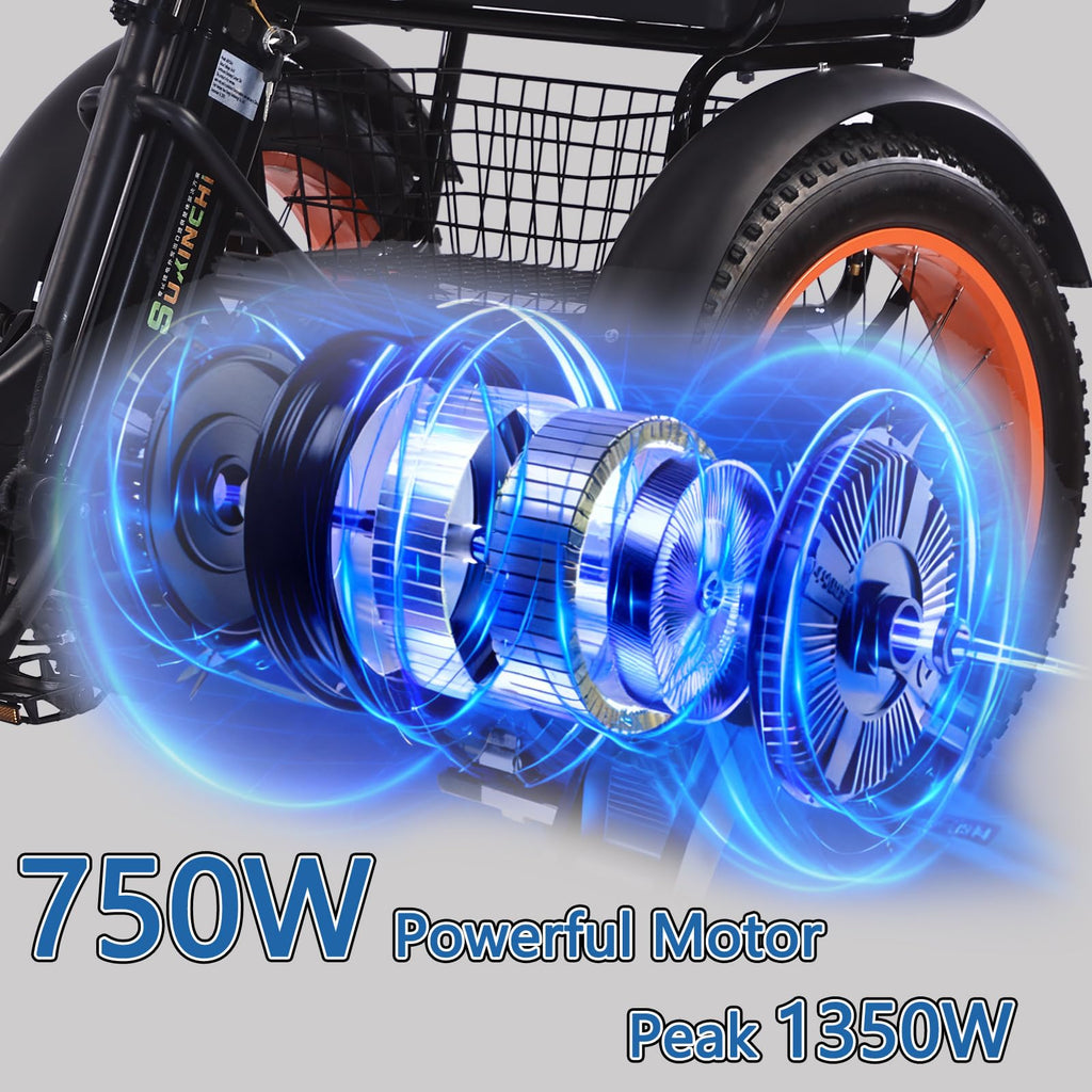 20"x4.0" Fat Tire 750W Folding Electric Tricycle 48V 15Ah Aluminum 7-Speed J7111