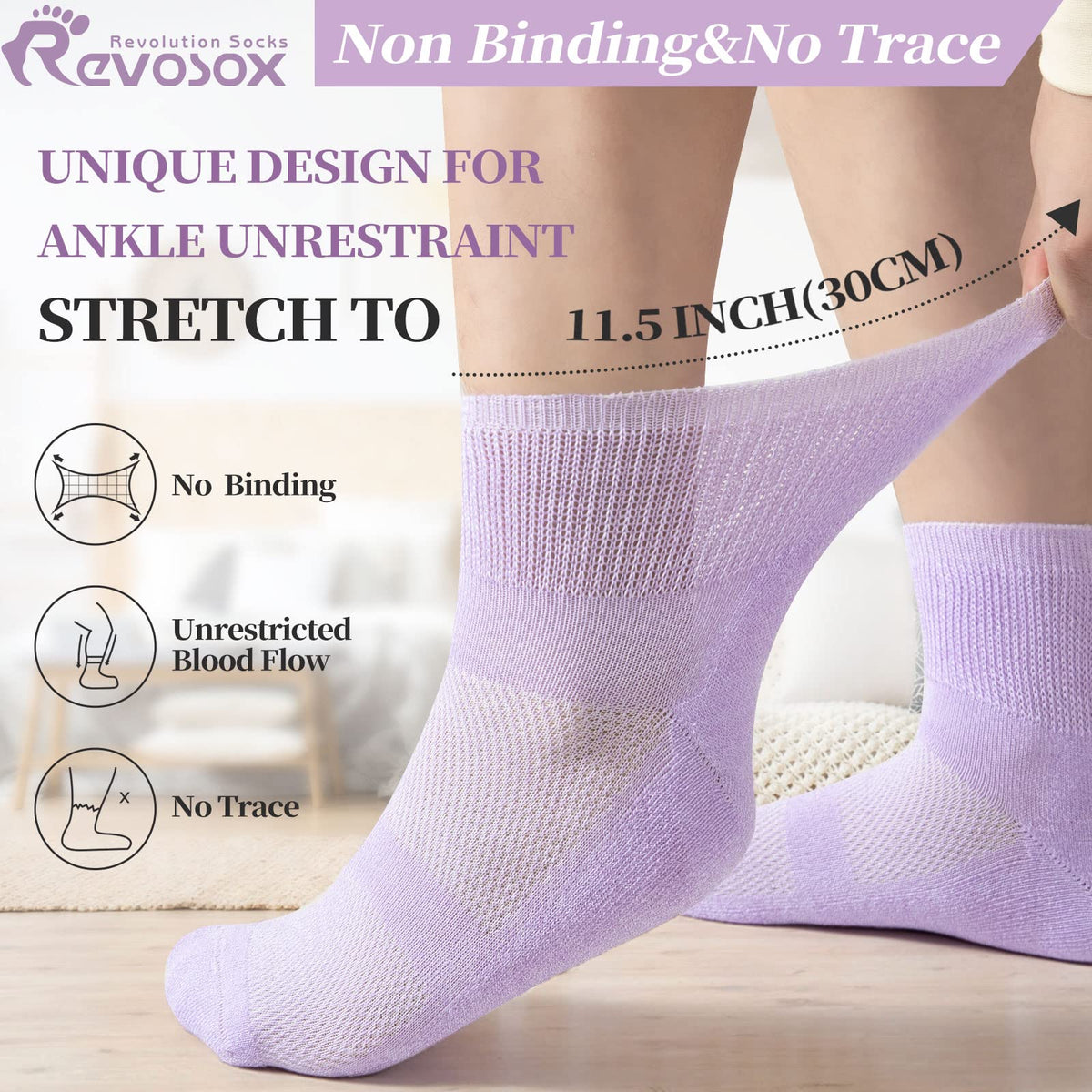 5 Pairs Non Binding Wide Stretchy Ankle Socks Z5778