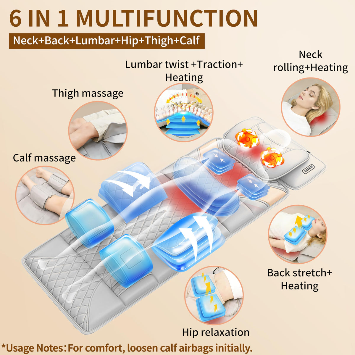 Heated Full Body Massage Mat with Movable Shiatsu Neck Massager H867428