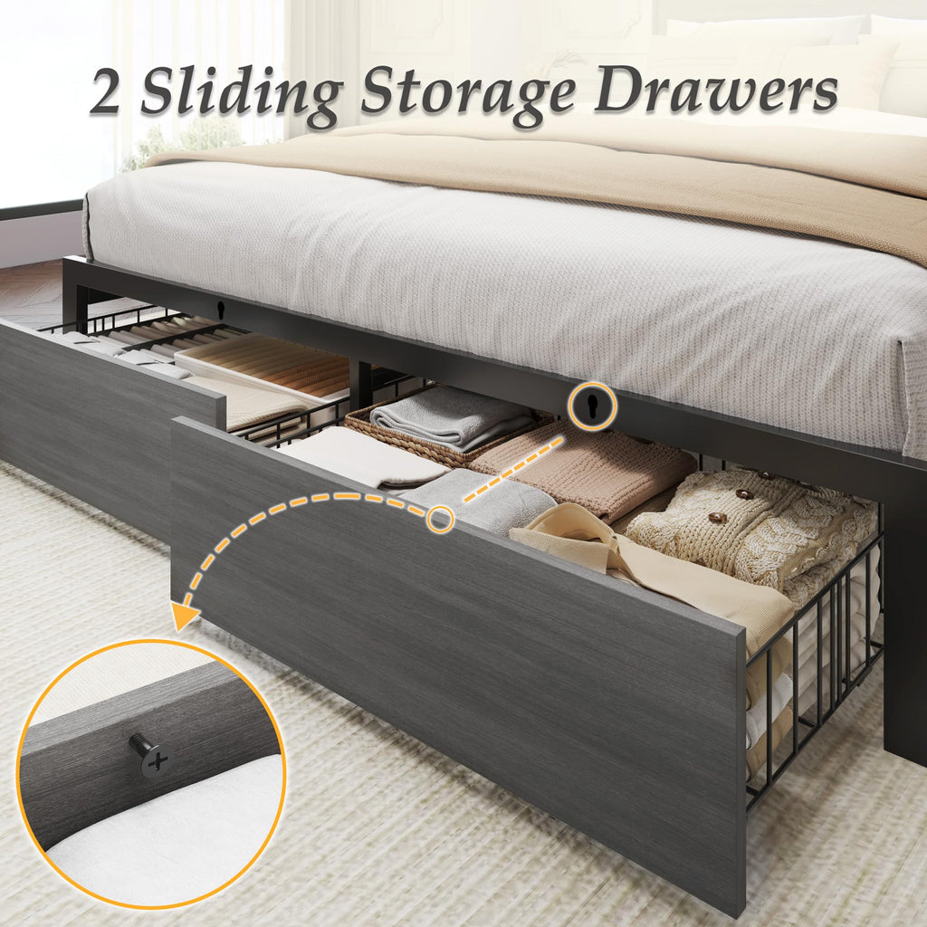 Rustic Grey Full Bed Frame with Charging Station E86919