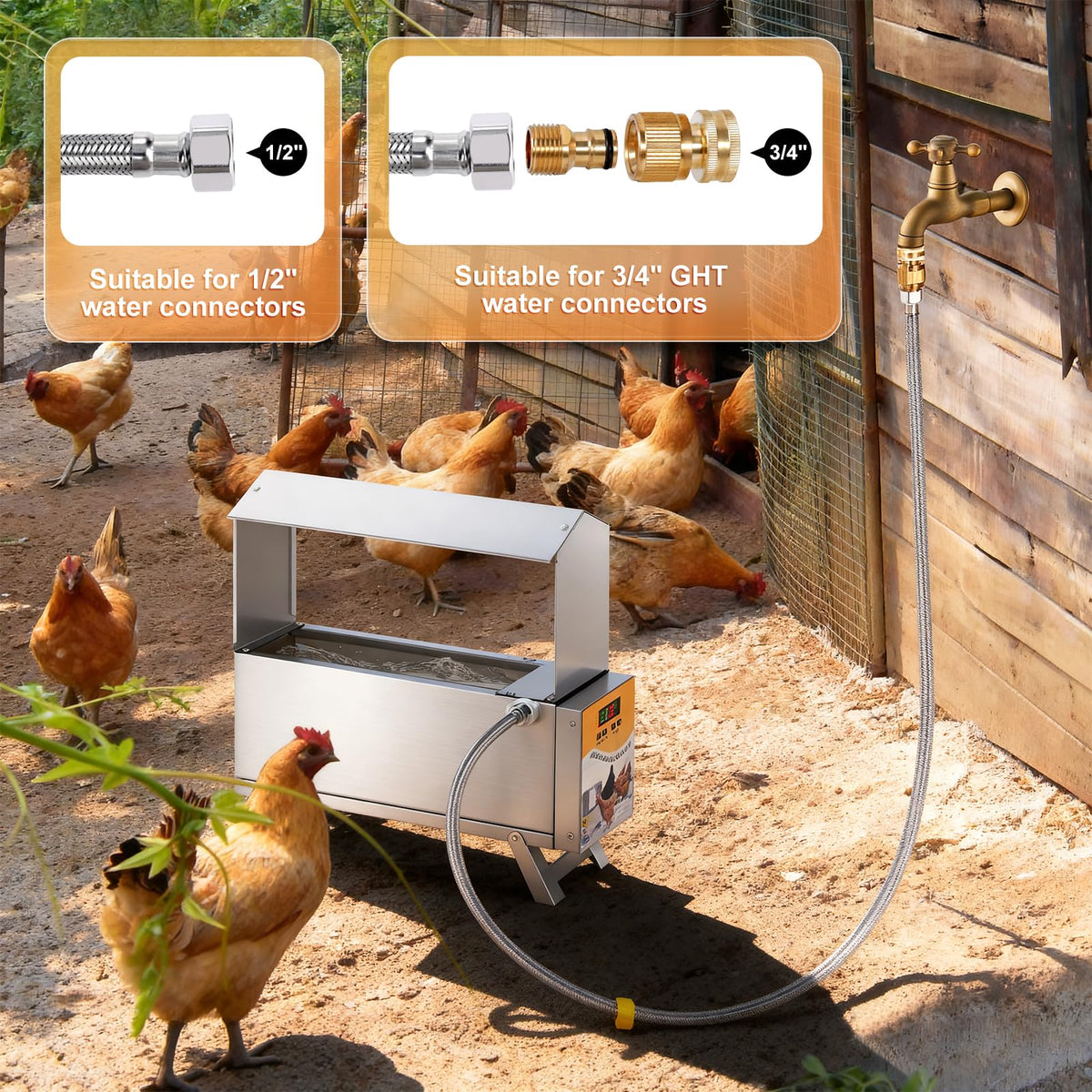 Heated 2 Gallon Stainless Steel Chicken Waterer Q717783