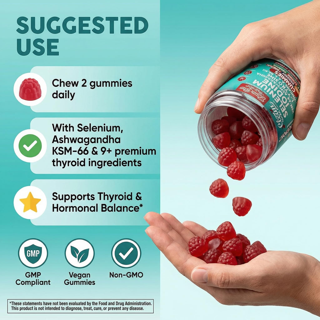 Thyroid Support Gummies Selenium Iodine Ashwagandha Turmeric Blueberry U3985