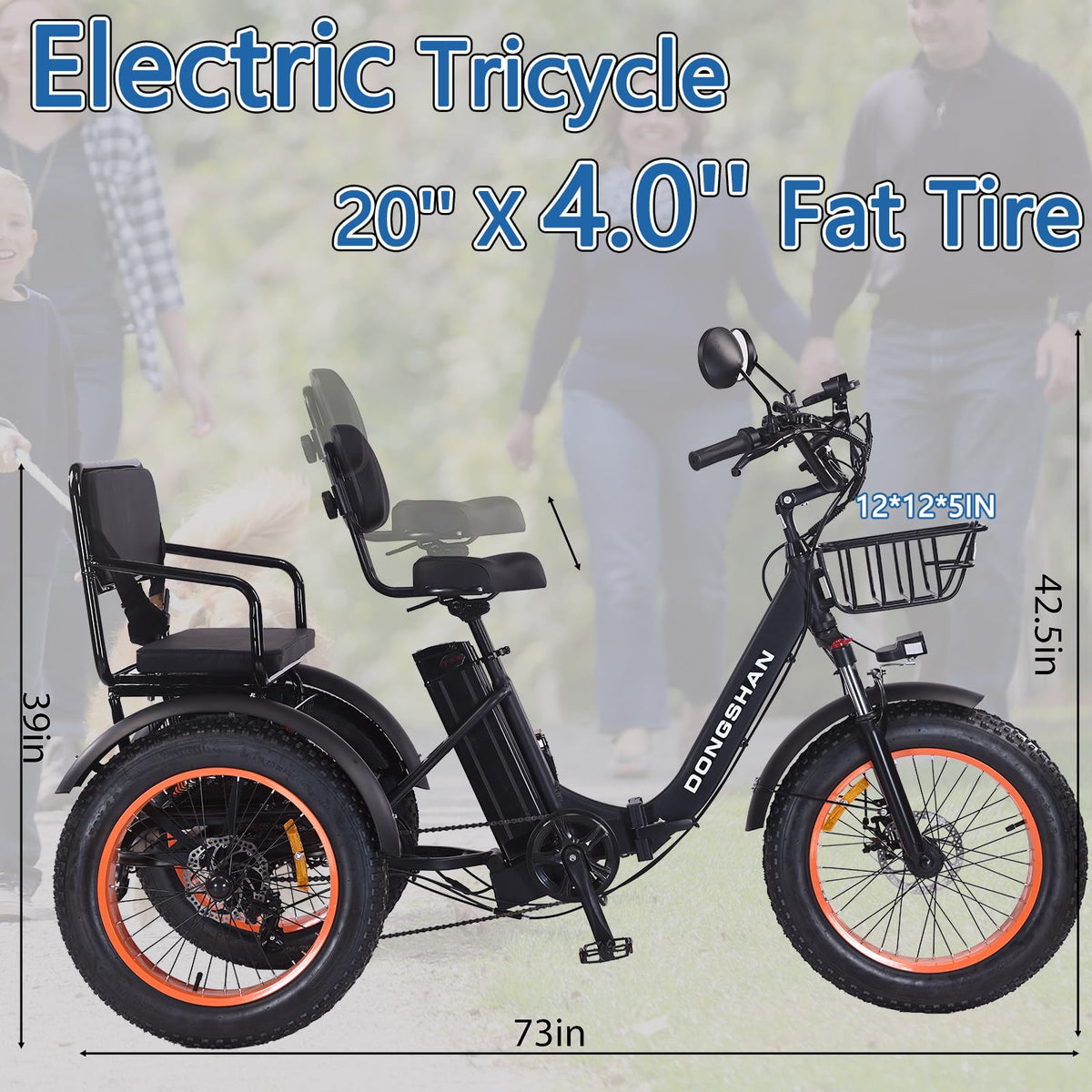 20"x4.0" Fat Tire 750W Folding Electric Tricycle 48V 15Ah Aluminum 7-Speed J7111