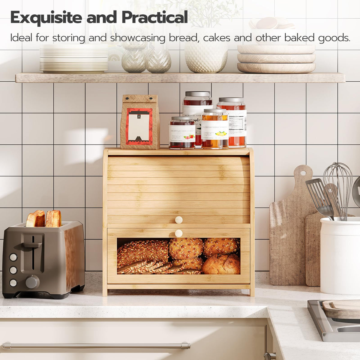 Bamboo 2 Tier Roll-Top Bread Box S440490