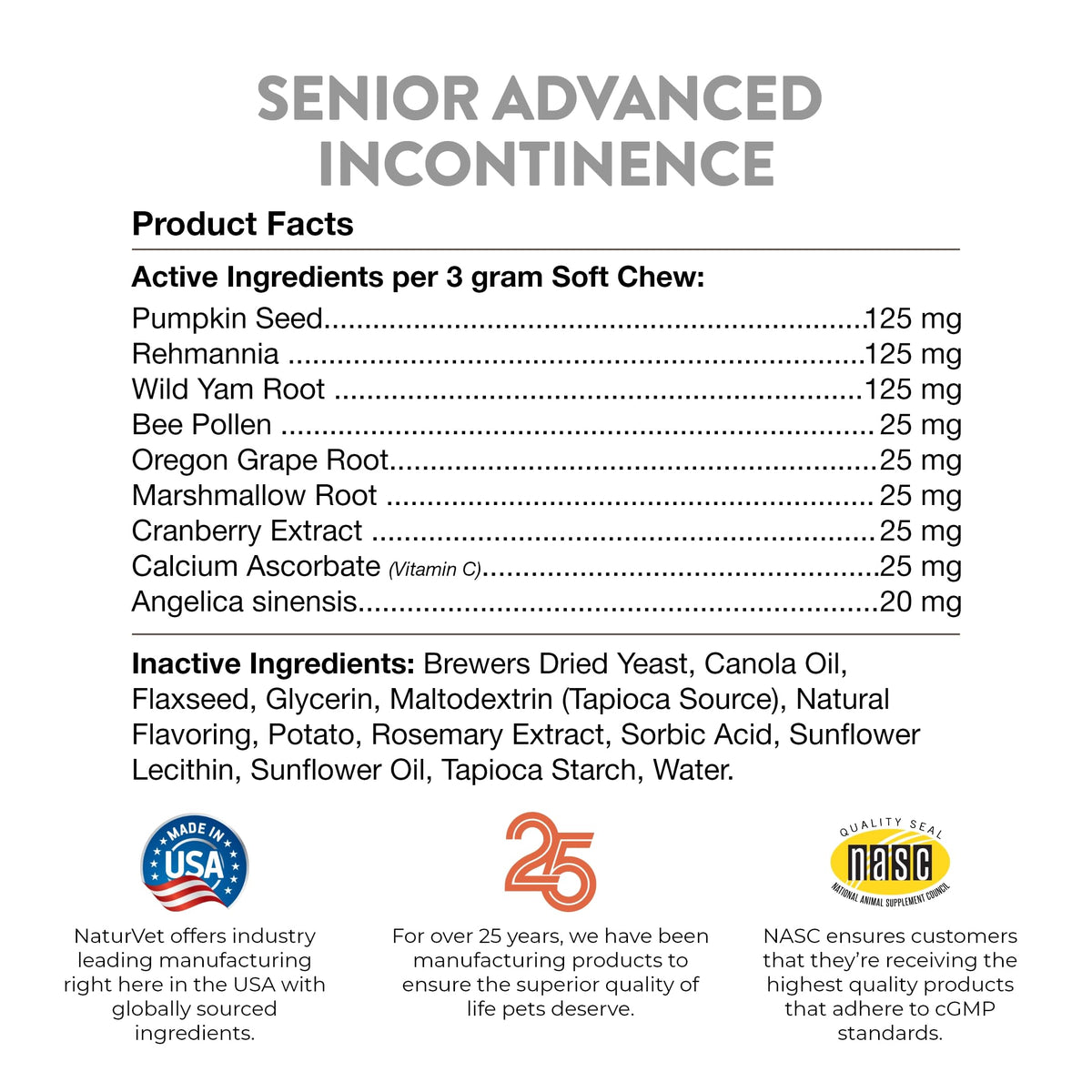 Senior Incontinence Dog Supplement 60 Ct Q352525