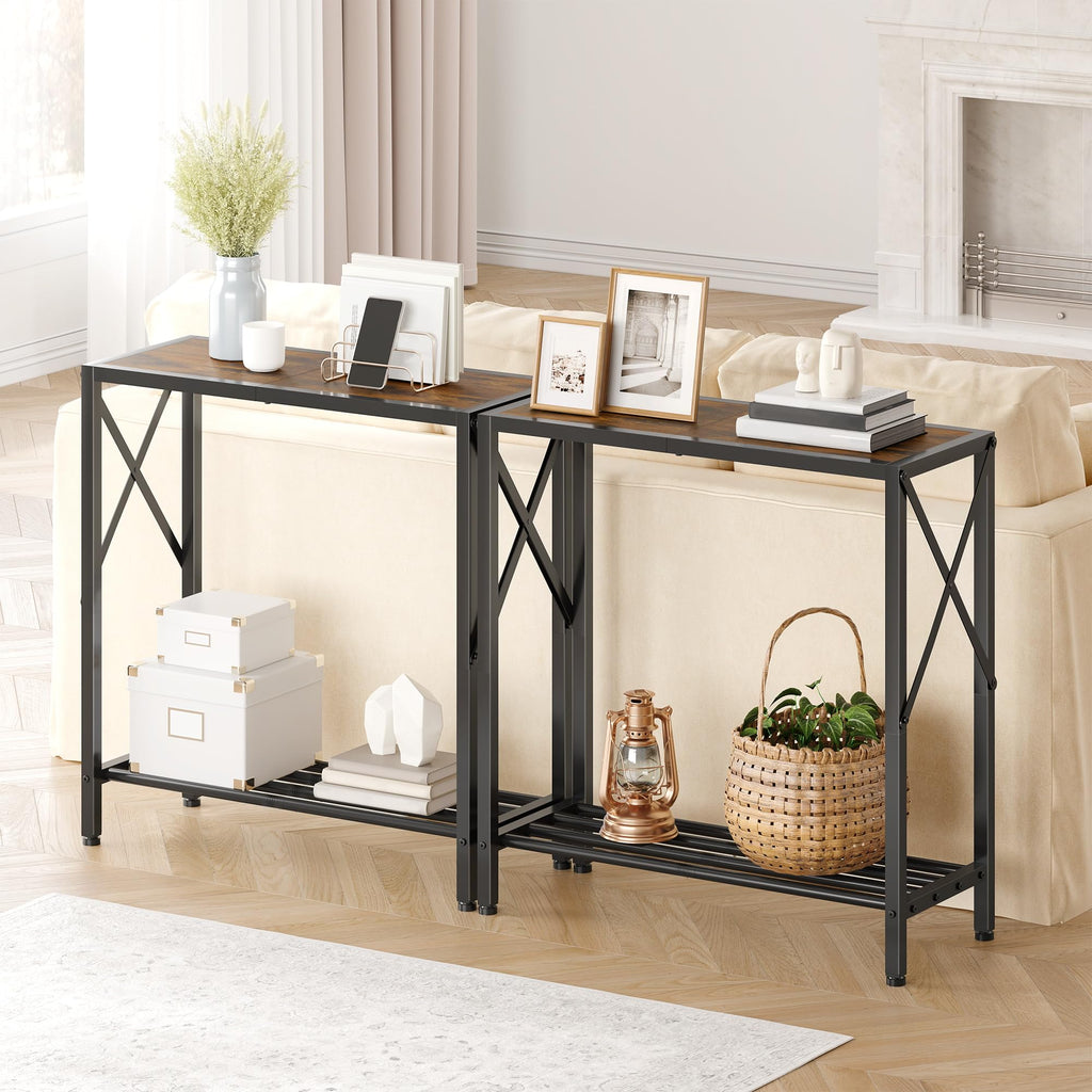 Console Table 2 Tier Narrow Rustic Brown B624384