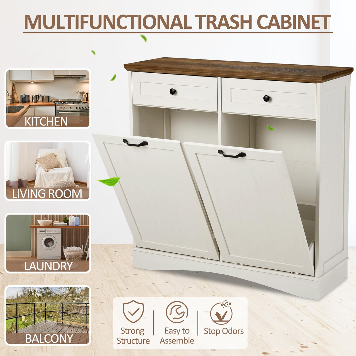 Antique White Tilt Out Trash Cabinet I53226