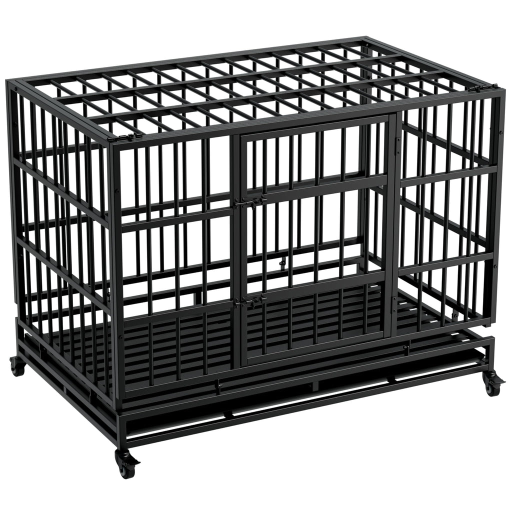 48 Inch Heavy Duty Collapsible Metal Dog Crate with Wheels X783