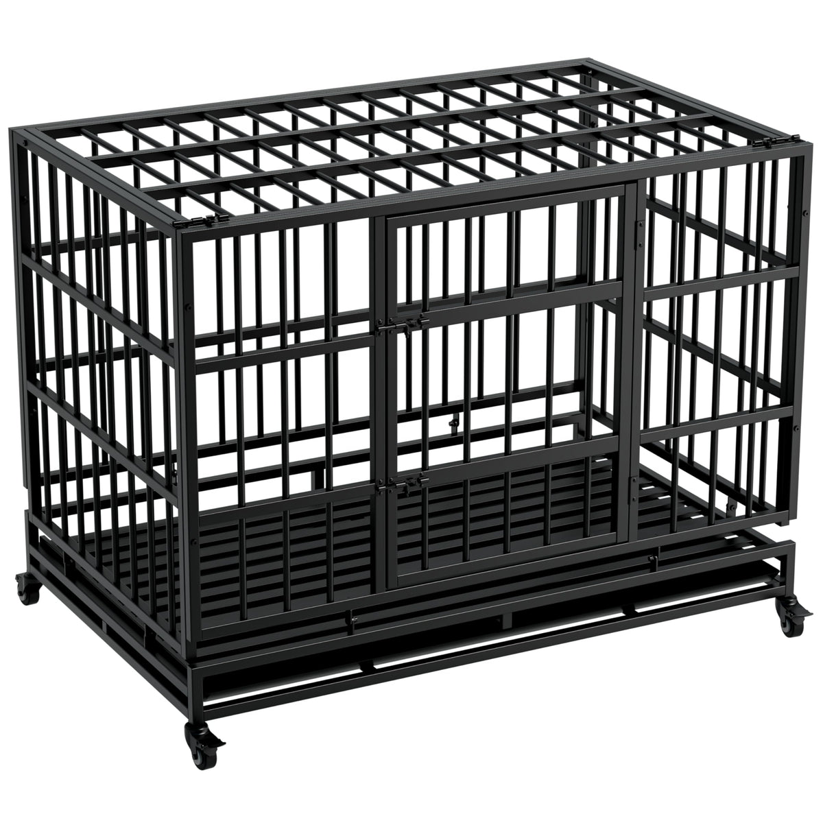48 Inch Heavy Duty Collapsible Metal Dog Crate with Wheels X783