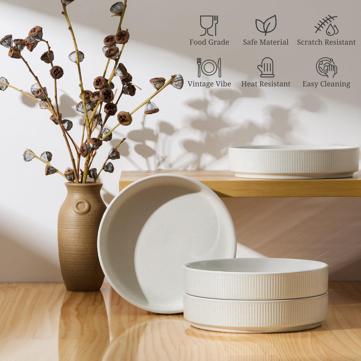 Pasta Bowls Set of 4, 35oz Ceramic, White, 8" I9394