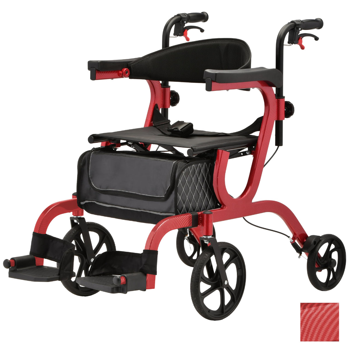 2-in-1 Folding Rollator Walker & Transport Chair with 10” Front Wheels F8921
