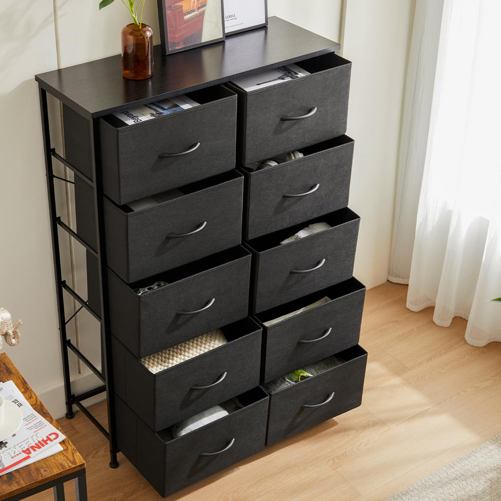 Black 10 Drawer Tall Dresser R372952