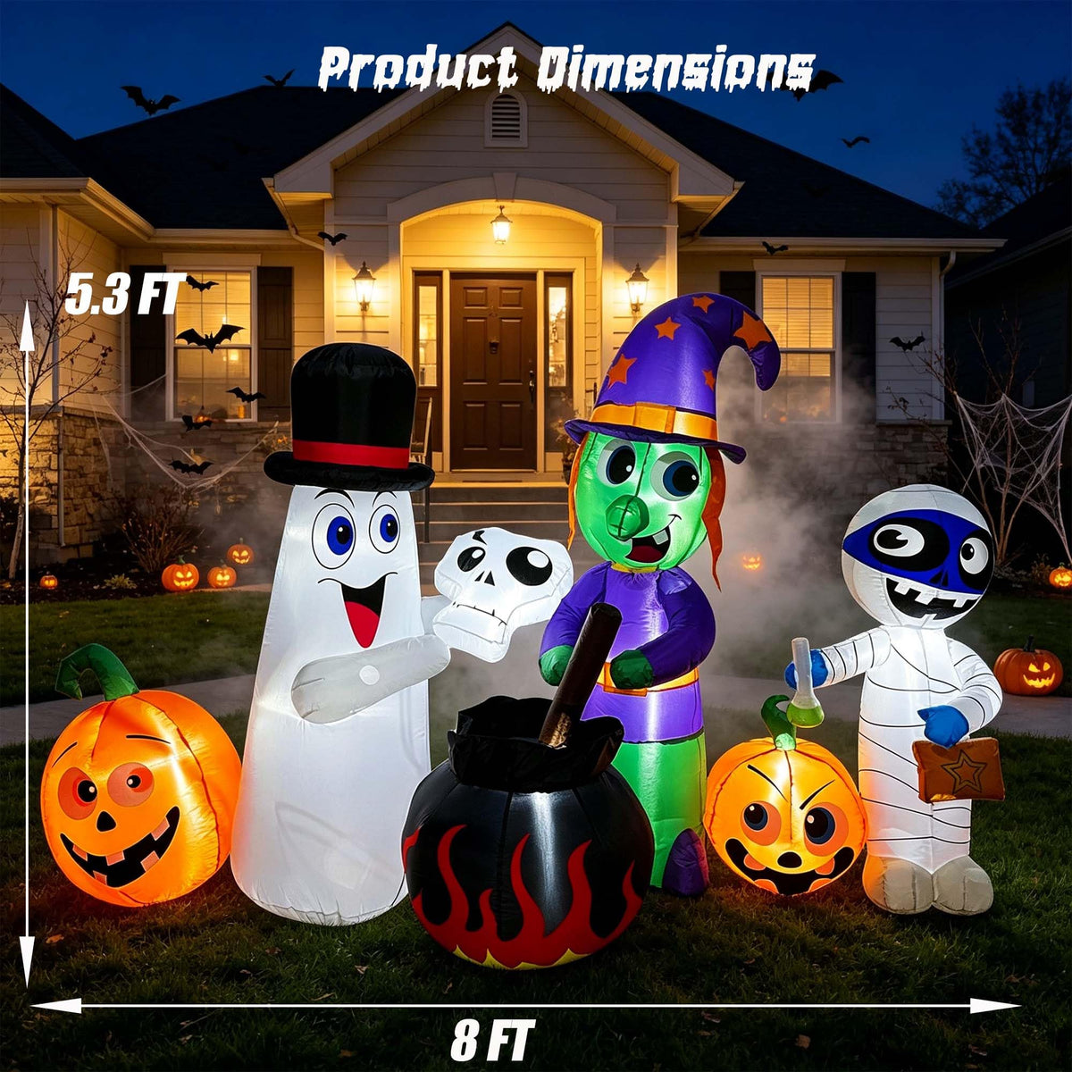 8 FT Halloween Inflatable Witch Ghost Mummy Combo Decorations D386977