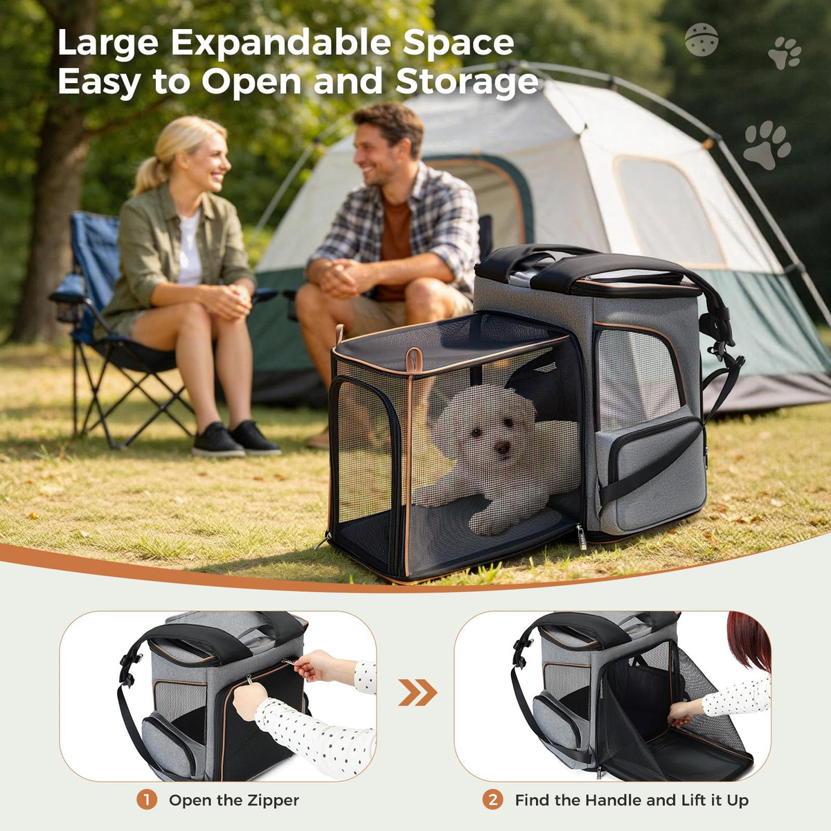 Expandable Foldable Pet Carrier Backpack with Inner Safety Leash, Grey J2058