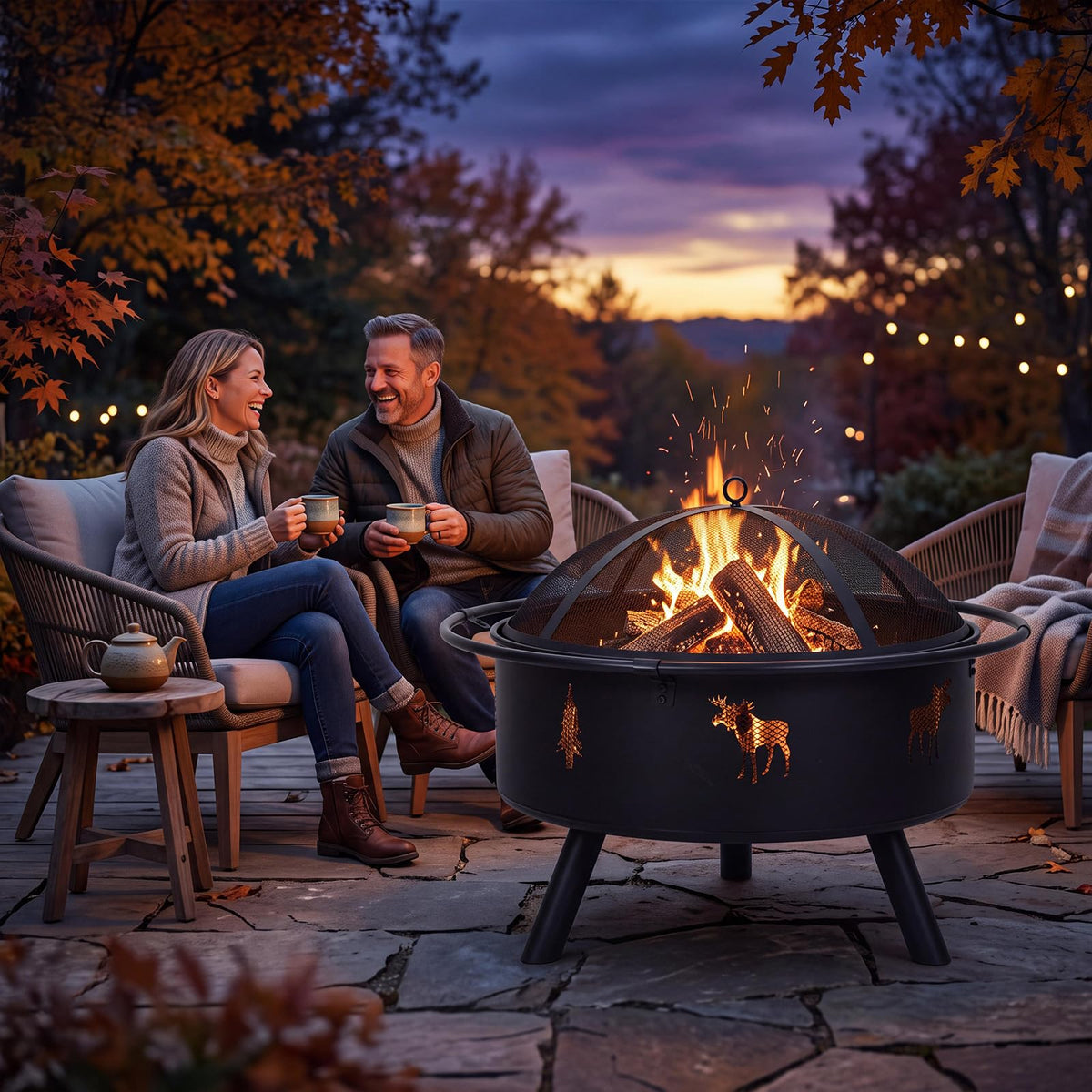 32" Round Wood Burning Fire Pit with Screen V3626