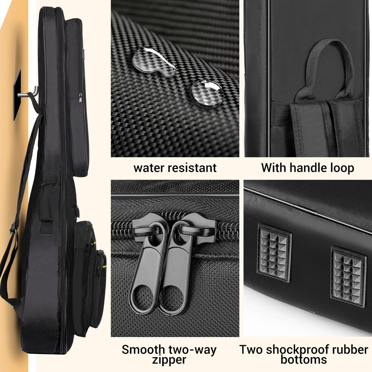 44 Inch Guitar Bag Multi-pockets 0.47in Thick Padding Water Resistent Gig Bag J2054
