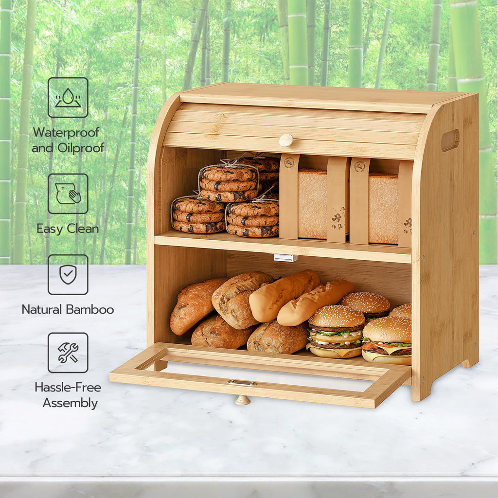 Bamboo 2 Tier Roll-Top Bread Box S440490