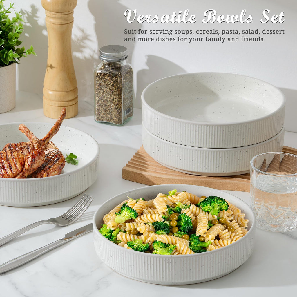 Pasta Bowls Set of 4, 35oz Ceramic, White, 8" I9394