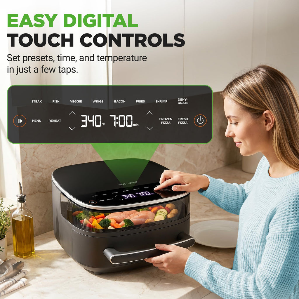 6 Quart Extra Large Air Fryer with 11-in-1 Cooking Presets Grey J92687