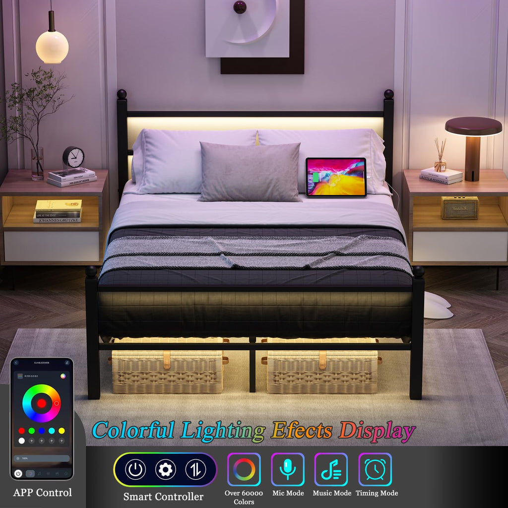 Black Full Size Metal Platform Bed Frame with Headboard and Footboard M4369
