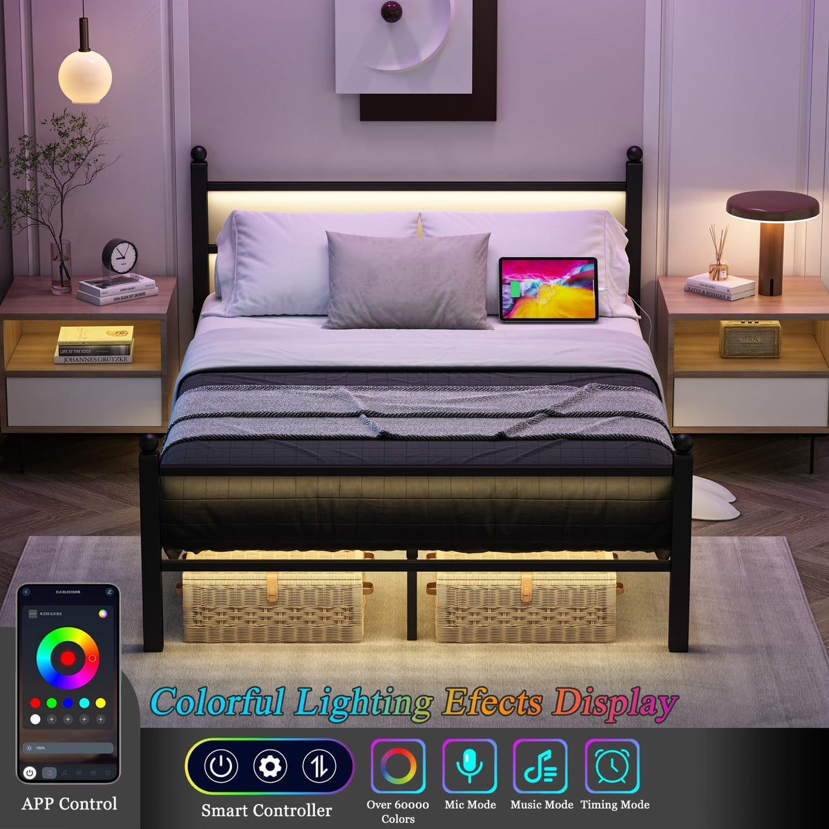 Black Full Size Metal Platform Bed Frame with Headboard and Footboard M4369
